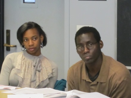 Elise and Curtis pay close attention to what teaching fellow Elaine has to say.