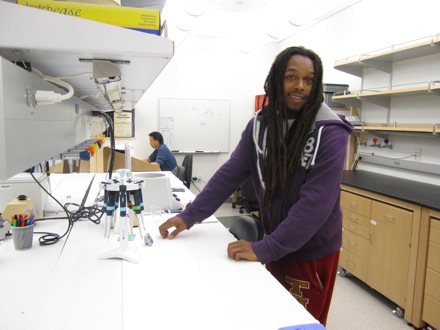 Eze at ease at the lab bench.