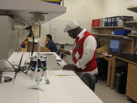 Sonni begins his DNA demo in the Goldberg lab.