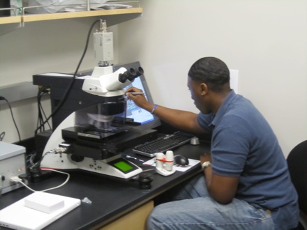 Antonio on the microscope bench.