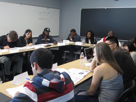 Tuskegee University students engage in one-on-one discussion with their UCLA counterparts.