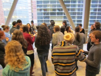 Everyone huddles together for the final reception.