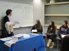 Jake acts as prosecution and questions the DNA experts played by Callie, Allie, and Wesley.