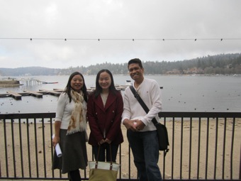 Min, Xiaomeng, and Nestor by the lake